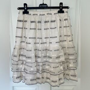 Druh Farrell white & grey linen cotton ruffled tiered skirt. Never worn. Sz 12